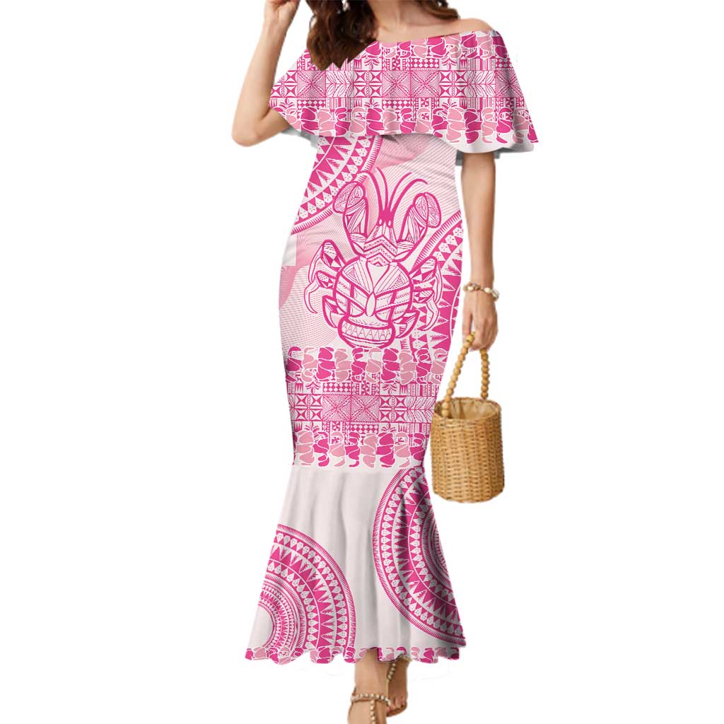 Pink Niue Language Week Family Matching Mermaid Dress and Hawaiian Shirt The Rock Coconut Crab - Siapo Pattern LT14 Mom's Dress Pink - Polynesian Pride