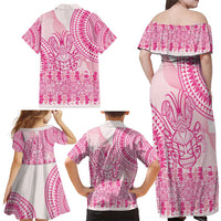 Pink Niue Language Week Family Matching Off Shoulder Maxi Dress and Hawaiian Shirt The Rock Coconut Crab - Siapo Pattern LT14 - Polynesian Pride