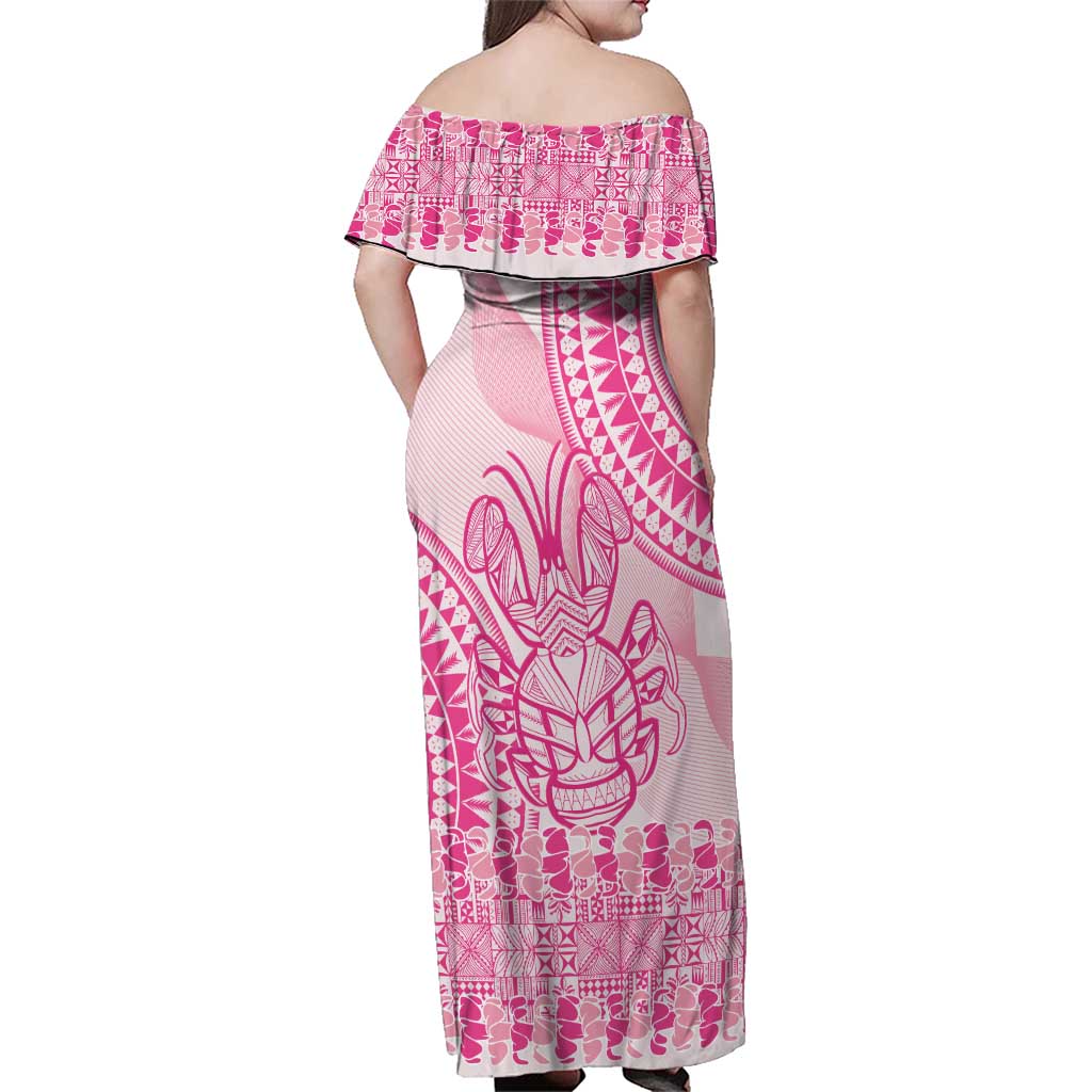 Pink Niue Language Week Family Matching Off Shoulder Maxi Dress and Hawaiian Shirt The Rock Coconut Crab - Siapo Pattern LT14 - Polynesian Pride