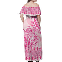 Pink Niue Language Week Family Matching Off Shoulder Maxi Dress and Hawaiian Shirt The Rock Coconut Crab - Siapo Pattern LT14 - Polynesian Pride