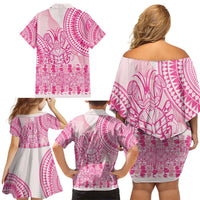 Pink Niue Language Week Family Matching Off Shoulder Short Dress and Hawaiian Shirt The Rock Coconut Crab - Siapo Pattern LT14 - Polynesian Pride