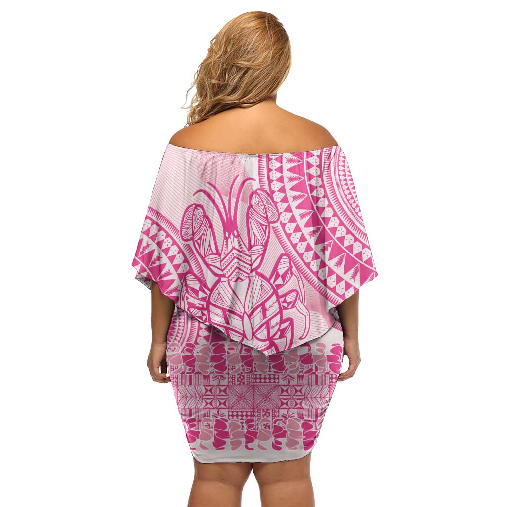 Pink Niue Language Week Family Matching Off Shoulder Short Dress and Hawaiian Shirt The Rock Coconut Crab - Siapo Pattern LT14 - Polynesian Pride