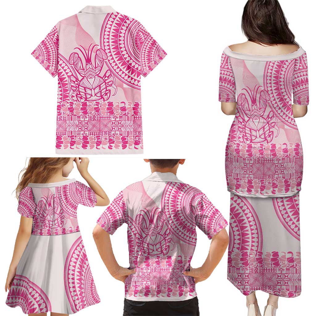 Pink Niue Language Week Family Matching Puletasi and Hawaiian Shirt The Rock Coconut Crab - Siapo Pattern LT14 - Polynesian Pride