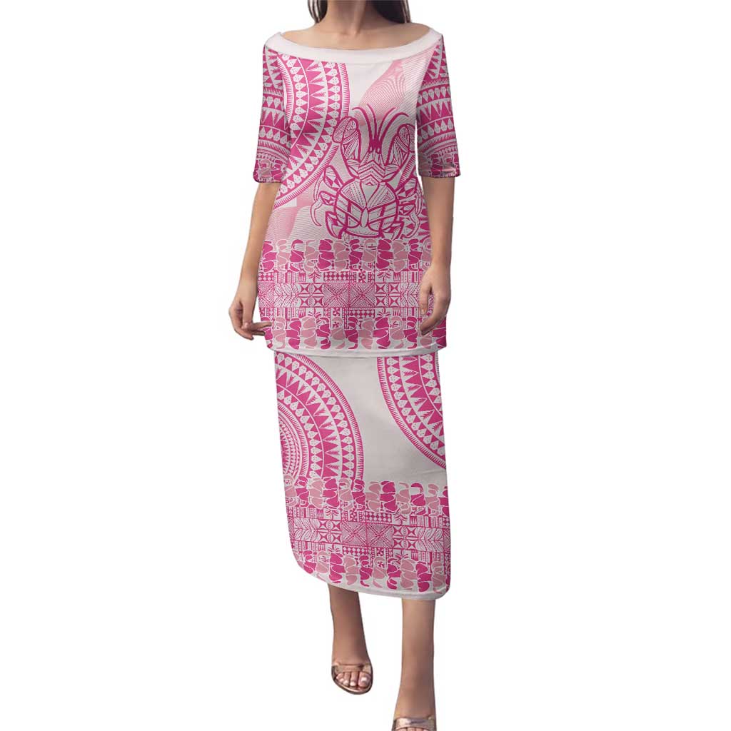 Pink Niue Language Week Family Matching Puletasi and Hawaiian Shirt The Rock Coconut Crab - Siapo Pattern LT14 Mom's Dress Pink - Polynesian Pride