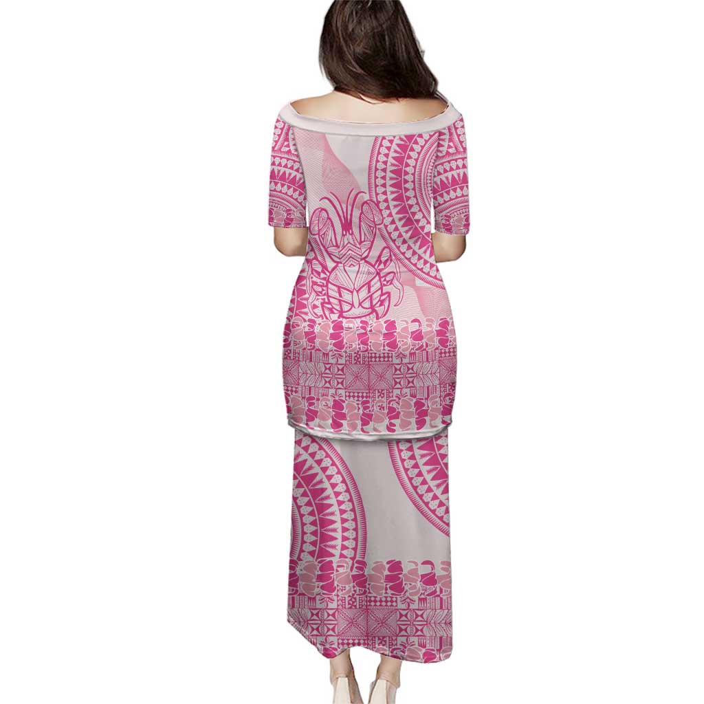 Pink Niue Language Week Family Matching Puletasi and Hawaiian Shirt The Rock Coconut Crab - Siapo Pattern LT14 - Polynesian Pride