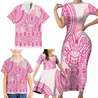Pink Niue Language Week Family Matching Short Sleeve Bodycon Dress and Hawaiian Shirt The Rock Coconut Crab - Siapo Pattern LT14 - Polynesian Pride