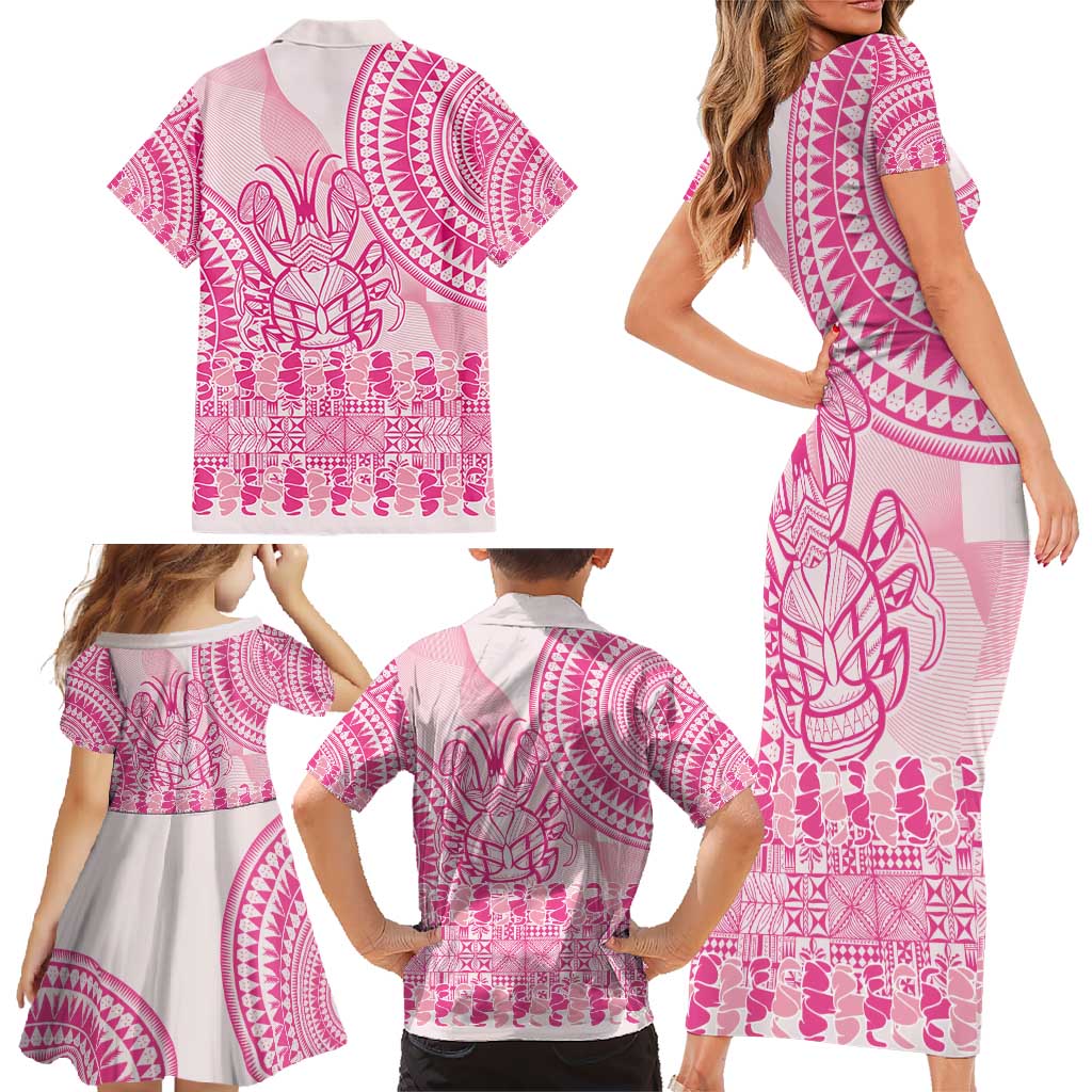 Pink Niue Language Week Family Matching Short Sleeve Bodycon Dress and Hawaiian Shirt The Rock Coconut Crab - Siapo Pattern LT14 - Polynesian Pride