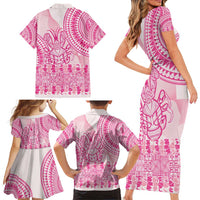 Pink Niue Language Week Family Matching Short Sleeve Bodycon Dress and Hawaiian Shirt The Rock Coconut Crab - Siapo Pattern LT14 - Polynesian Pride