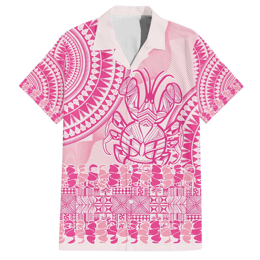 Pink Niue Language Week Family Matching Short Sleeve Bodycon Dress and Hawaiian Shirt The Rock Coconut Crab - Siapo Pattern LT14 Dad's Shirt - Short Sleeve Pink - Polynesian Pride