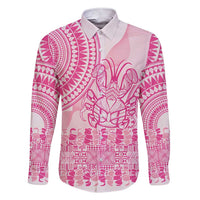 Pink Niue Language Week Family Matching Short Sleeve Bodycon Dress and Hawaiian Shirt The Rock Coconut Crab - Siapo Pattern LT14 Dad's Shirt - Long Sleeve Pink - Polynesian Pride