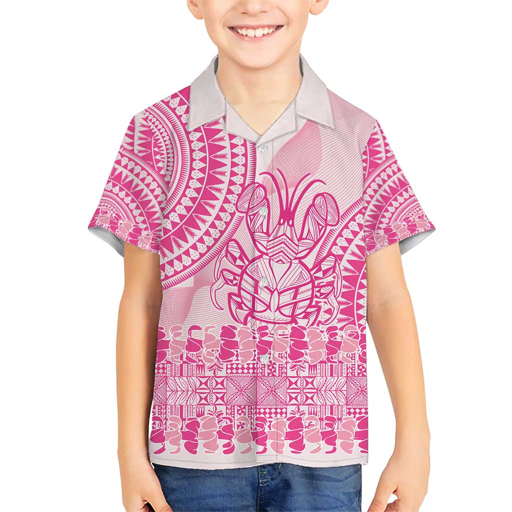 Pink Niue Language Week Family Matching Short Sleeve Bodycon Dress and Hawaiian Shirt The Rock Coconut Crab - Siapo Pattern LT14 Son's Shirt Pink - Polynesian Pride