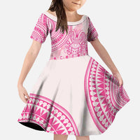 Pink Niue Language Week Family Matching Summer Maxi Dress and Hawaiian Shirt The Rock Coconut Crab - Siapo Pattern LT14 Daughter's Dress Pink - Polynesian Pride