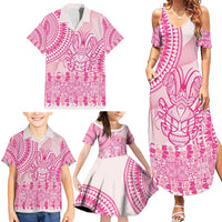 Pink Niue Language Week Family Matching Summer Maxi Dress and Hawaiian Shirt The Rock Coconut Crab - Siapo Pattern LT14 - Polynesian Pride
