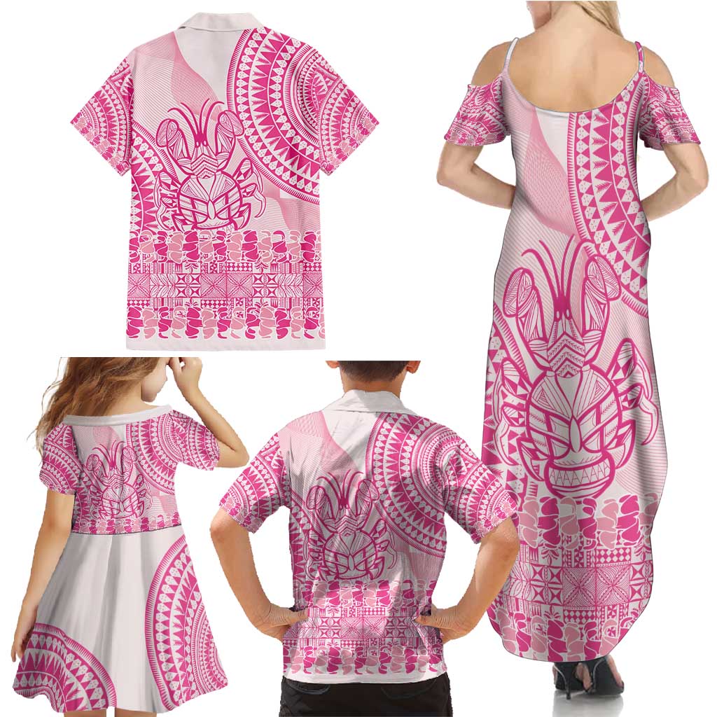 Pink Niue Language Week Family Matching Summer Maxi Dress and Hawaiian Shirt The Rock Coconut Crab - Siapo Pattern LT14 - Polynesian Pride