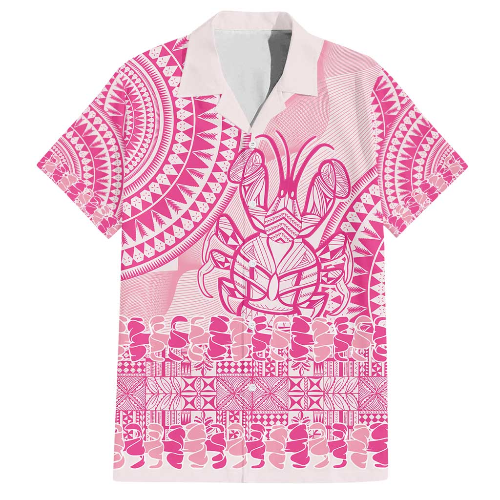 Pink Niue Language Week Family Matching Summer Maxi Dress and Hawaiian Shirt The Rock Coconut Crab - Siapo Pattern LT14 Dad's Shirt - Short Sleeve Pink - Polynesian Pride