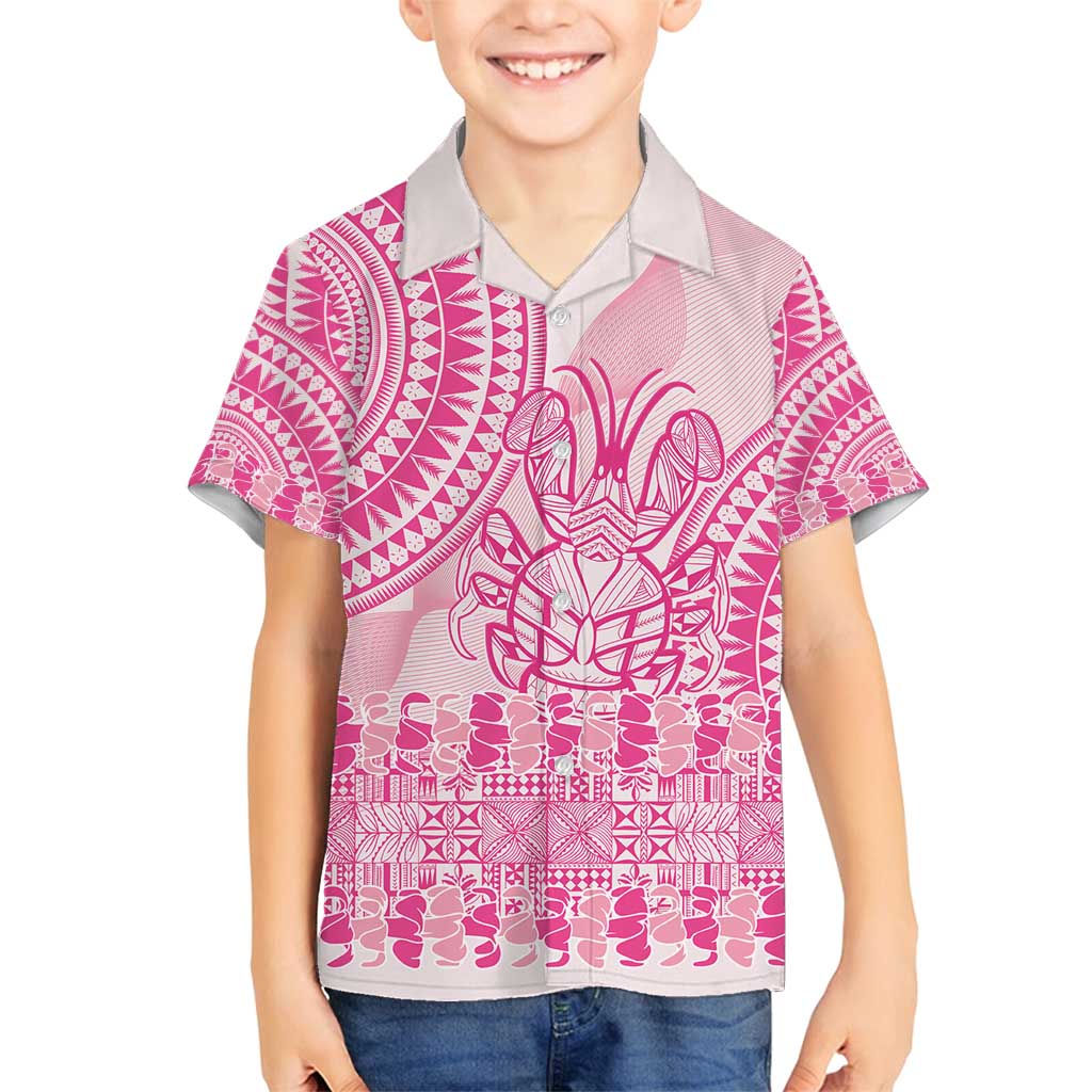 Pink Niue Language Week Family Matching Summer Maxi Dress and Hawaiian Shirt The Rock Coconut Crab - Siapo Pattern LT14 Son's Shirt Pink - Polynesian Pride