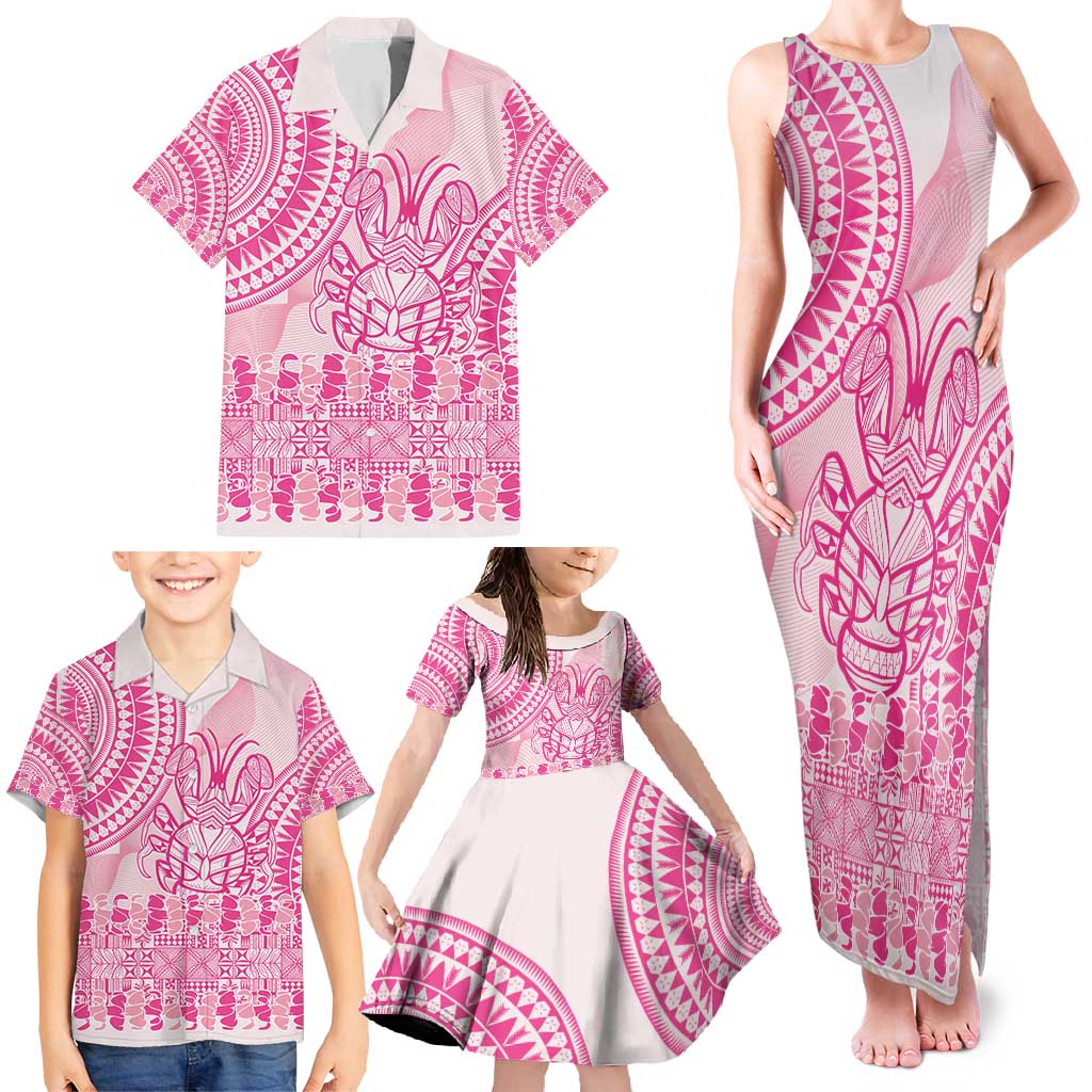 Pink Niue Language Week Family Matching Tank Maxi Dress and Hawaiian Shirt The Rock Coconut Crab - Siapo Pattern LT14 - Polynesian Pride