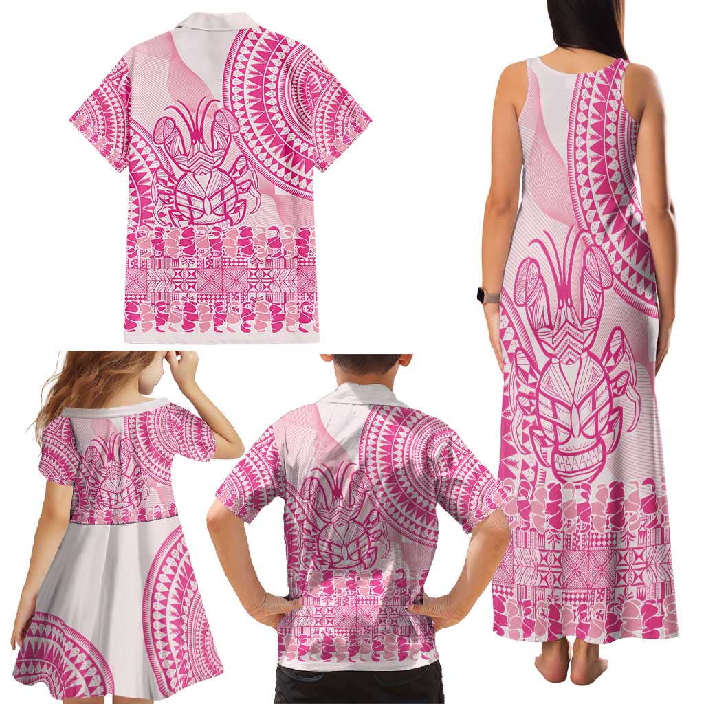 Pink Niue Language Week Family Matching Tank Maxi Dress and Hawaiian Shirt The Rock Coconut Crab - Siapo Pattern LT14 - Polynesian Pride