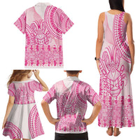 Pink Niue Language Week Family Matching Tank Maxi Dress and Hawaiian Shirt The Rock Coconut Crab - Siapo Pattern LT14 - Polynesian Pride