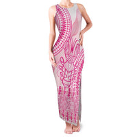 Pink Niue Language Week Family Matching Tank Maxi Dress and Hawaiian Shirt The Rock Coconut Crab - Siapo Pattern LT14 Mom's Dress Pink - Polynesian Pride