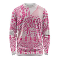Pink Niue Language Week Long Sleeve Shirt The Rock Coconut Crab - Siapo Pattern LT14 Unisex Pink - Polynesian Pride
