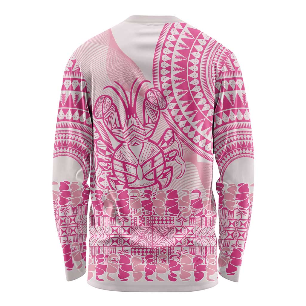 Pink Niue Language Week Long Sleeve Shirt The Rock Coconut Crab - Siapo Pattern LT14 - Polynesian Pride