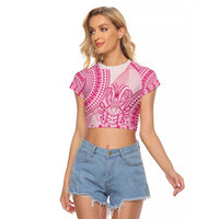 Pink Niue Language Week Raglan Cropped T Shirt The Rock Coconut Crab - Siapo Pattern LT14 Female Pink - Polynesian Pride