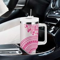 Pink Niue Language Week Tumbler With Handle The Rock Coconut Crab - Siapo Pattern