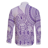 Purple Niue Language Week Family Matching Long Sleeve Bodycon Dress and Hawaiian Shirt The Rock Coconut Crab - Siapo Pattern LT14 - Polynesian Pride