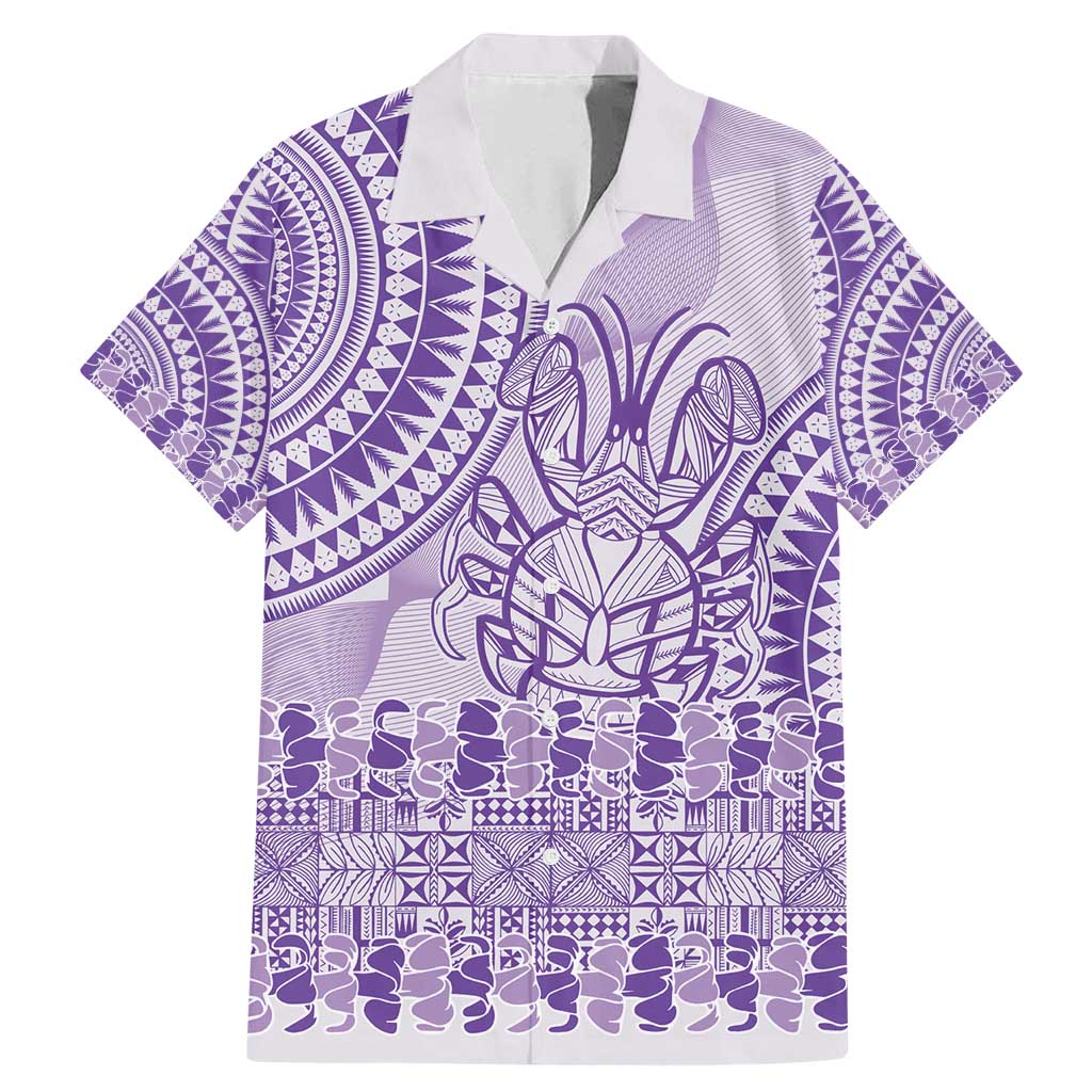 Purple Niue Language Week Family Matching Mermaid Dress and Hawaiian Shirt The Rock Coconut Crab - Siapo Pattern LT14 Dad's Shirt - Short Sleeve Purple - Polynesian Pride