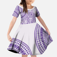 Purple Niue Language Week Family Matching Off The Shoulder Long Sleeve Dress and Hawaiian Shirt The Rock Coconut Crab - Siapo Pattern LT14 Daughter's Dress Purple - Polynesian Pride