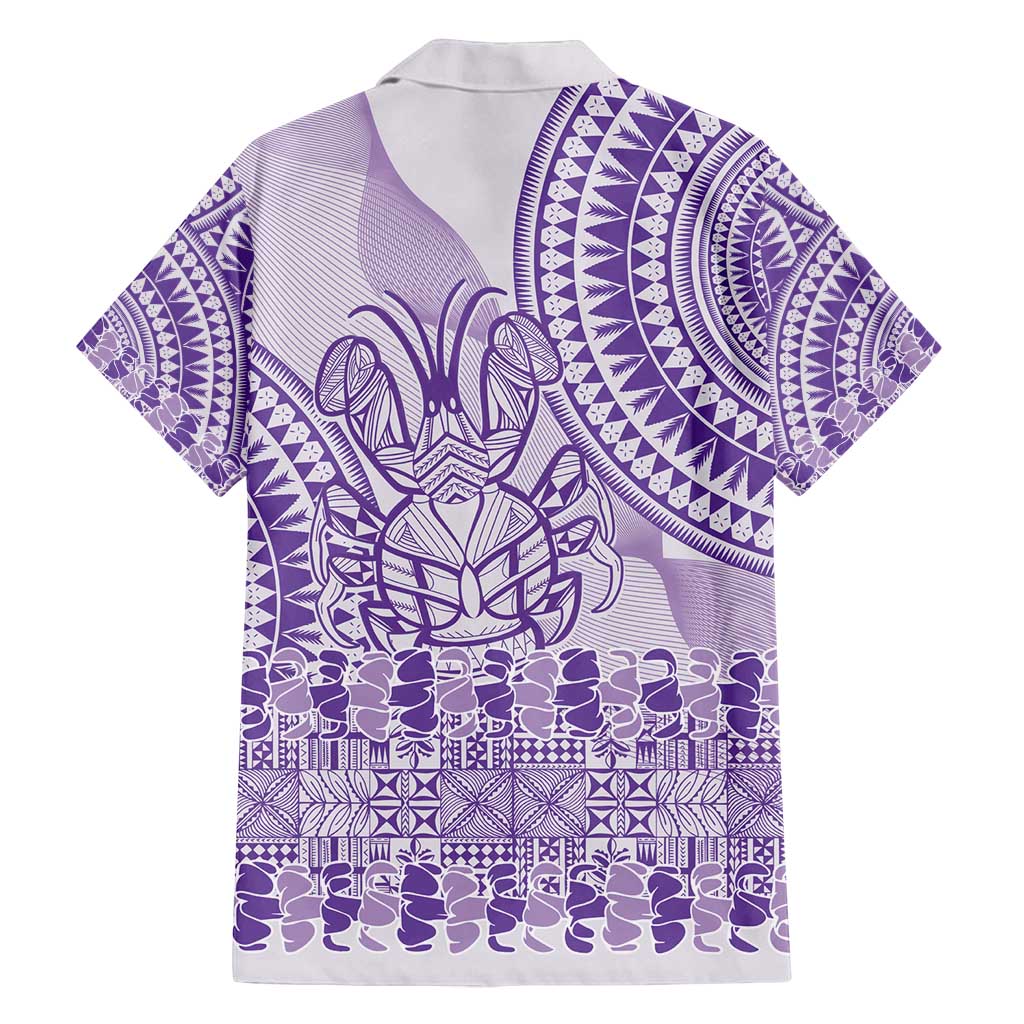 Purple Niue Language Week Family Matching Off Shoulder Maxi Dress and Hawaiian Shirt The Rock Coconut Crab - Siapo Pattern LT14 - Polynesian Pride