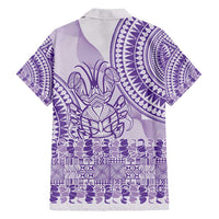 Purple Niue Language Week Family Matching Off Shoulder Maxi Dress and Hawaiian Shirt The Rock Coconut Crab - Siapo Pattern LT14 - Polynesian Pride