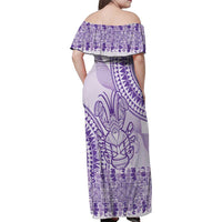 Purple Niue Language Week Family Matching Off Shoulder Maxi Dress and Hawaiian Shirt The Rock Coconut Crab - Siapo Pattern LT14 - Polynesian Pride