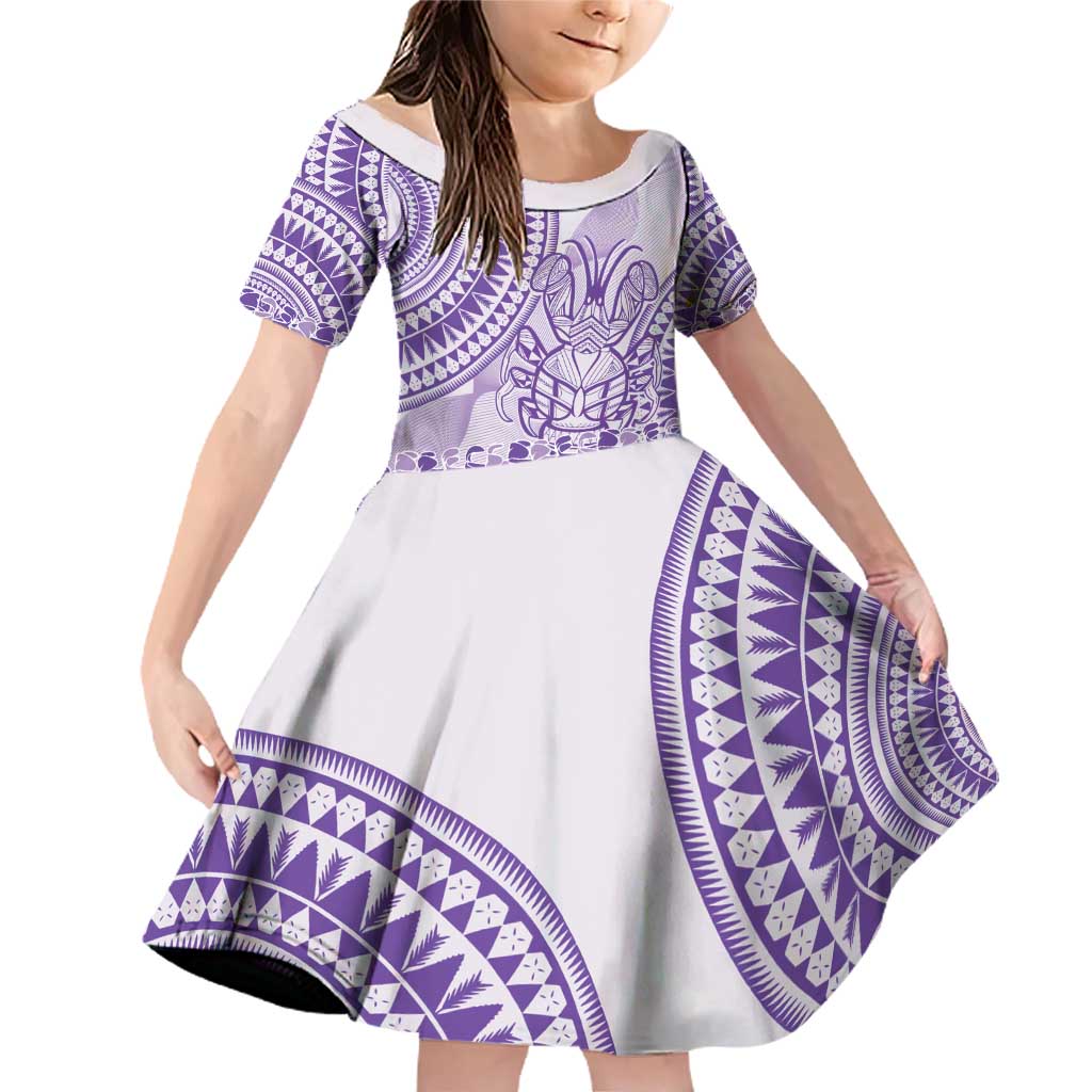 Purple Niue Language Week Family Matching Off Shoulder Short Dress and Hawaiian Shirt The Rock Coconut Crab - Siapo Pattern LT14 Daughter's Dress Purple - Polynesian Pride