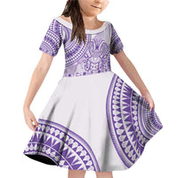 Purple Niue Language Week Family Matching Off Shoulder Short Dress and Hawaiian Shirt The Rock Coconut Crab - Siapo Pattern LT14 Daughter's Dress Purple - Polynesian Pride