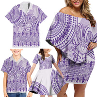 Purple Niue Language Week Family Matching Off Shoulder Short Dress and Hawaiian Shirt The Rock Coconut Crab - Siapo Pattern LT14 - Polynesian Pride