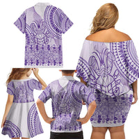 Purple Niue Language Week Family Matching Off Shoulder Short Dress and Hawaiian Shirt The Rock Coconut Crab - Siapo Pattern LT14 - Polynesian Pride