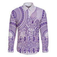 Purple Niue Language Week Family Matching Off Shoulder Short Dress and Hawaiian Shirt The Rock Coconut Crab - Siapo Pattern LT14 Dad's Shirt - Long Sleeve Purple - Polynesian Pride