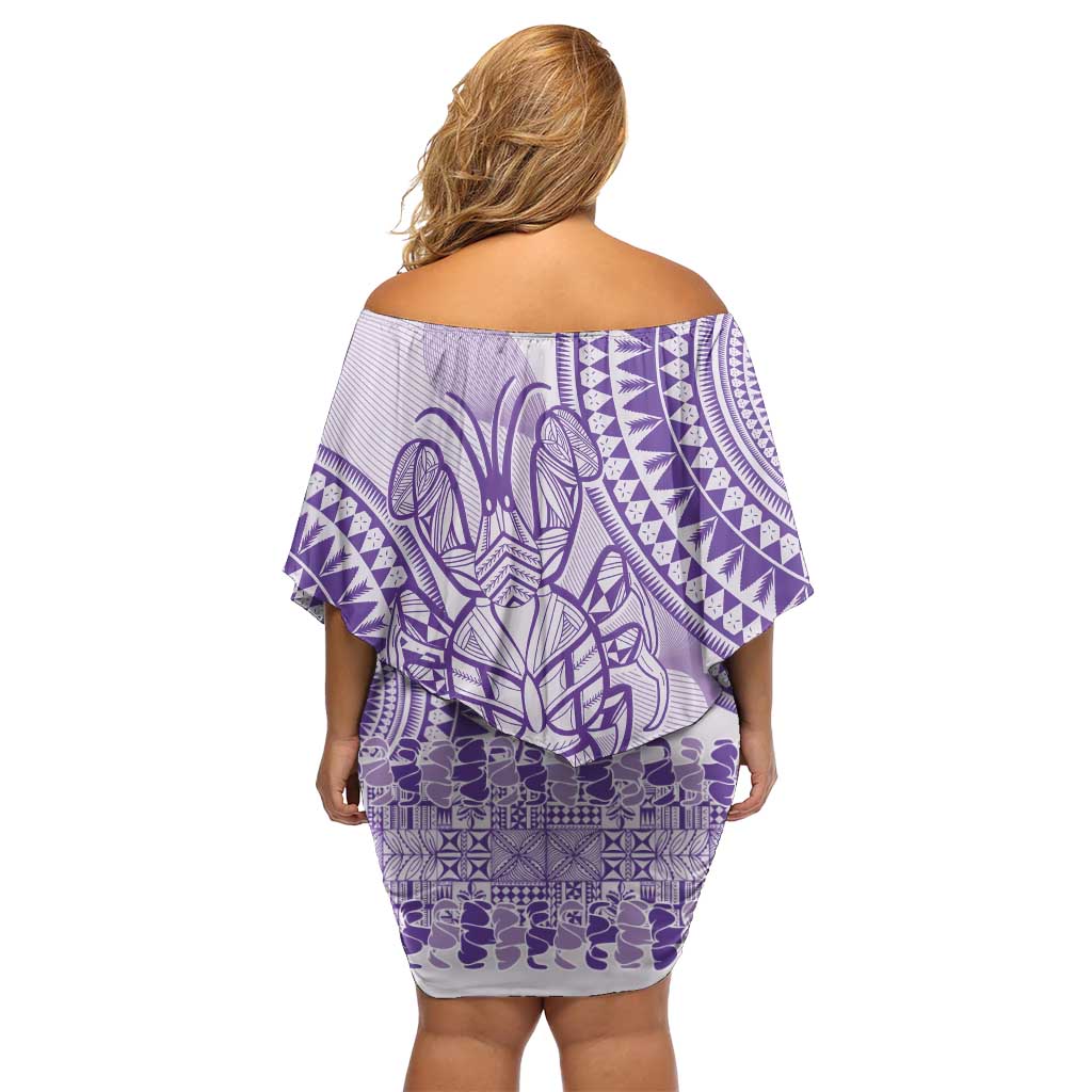 Purple Niue Language Week Family Matching Off Shoulder Short Dress and Hawaiian Shirt The Rock Coconut Crab - Siapo Pattern LT14 - Polynesian Pride