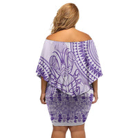 Purple Niue Language Week Family Matching Off Shoulder Short Dress and Hawaiian Shirt The Rock Coconut Crab - Siapo Pattern LT14 - Polynesian Pride