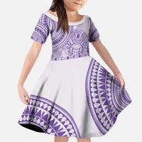 Purple Niue Language Week Family Matching Puletasi and Hawaiian Shirt The Rock Coconut Crab - Siapo Pattern LT14 Daughter's Dress Purple - Polynesian Pride