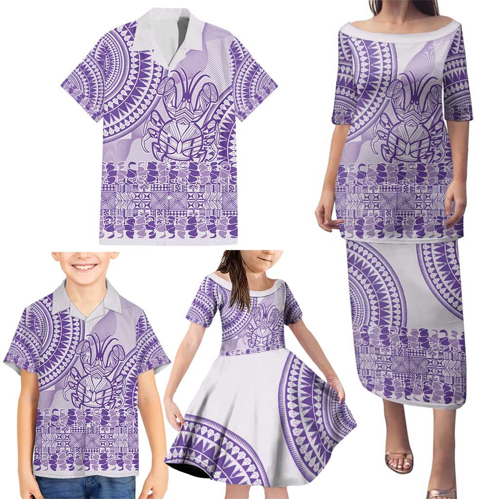 Purple Niue Language Week Family Matching Puletasi and Hawaiian Shirt The Rock Coconut Crab - Siapo Pattern LT14 - Polynesian Pride