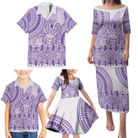 Purple Niue Language Week Family Matching Puletasi and Hawaiian Shirt The Rock Coconut Crab - Siapo Pattern LT14 - Polynesian Pride