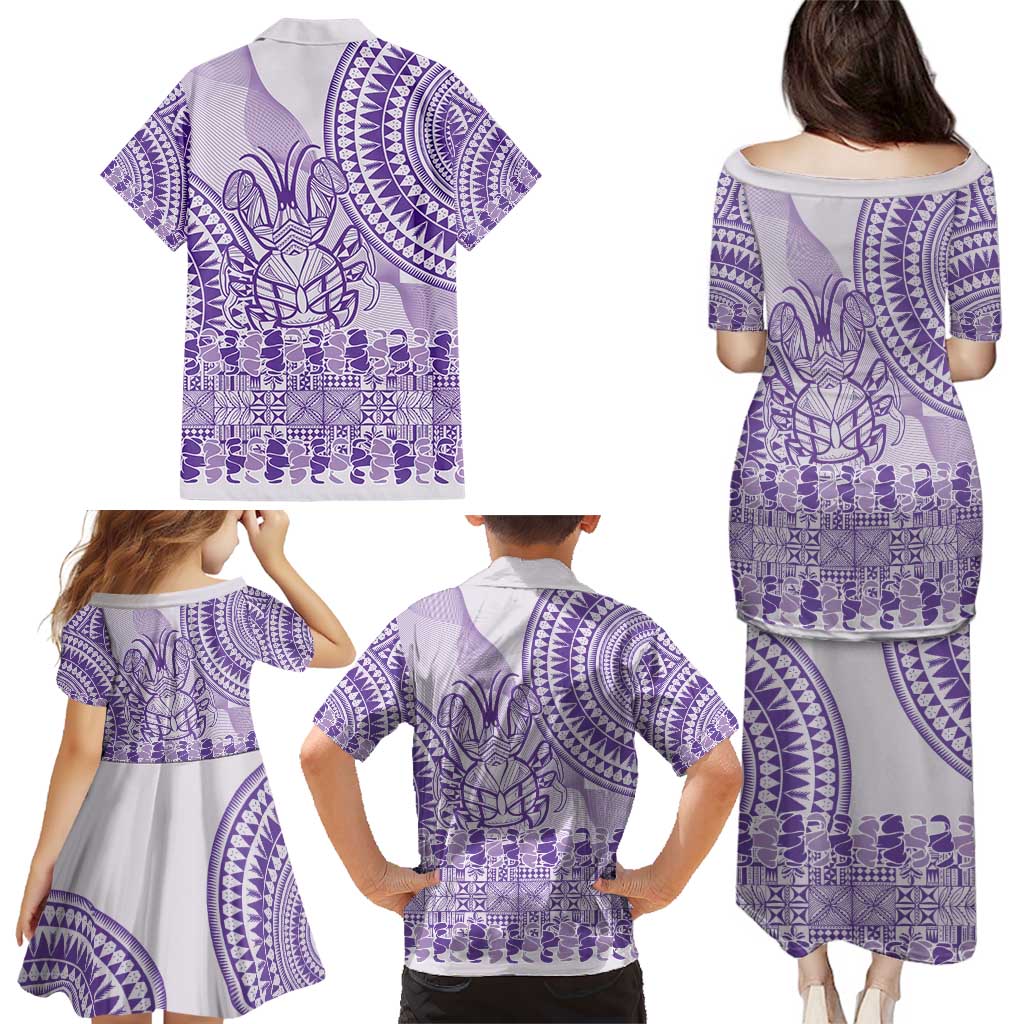 Purple Niue Language Week Family Matching Puletasi and Hawaiian Shirt The Rock Coconut Crab - Siapo Pattern LT14 - Polynesian Pride