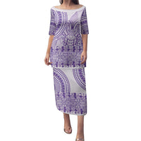 Purple Niue Language Week Family Matching Puletasi and Hawaiian Shirt The Rock Coconut Crab - Siapo Pattern LT14 Mom's Dress Purple - Polynesian Pride