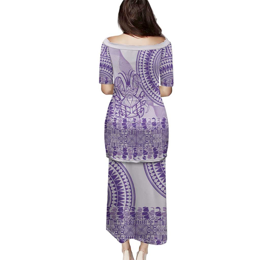 Purple Niue Language Week Family Matching Puletasi and Hawaiian Shirt The Rock Coconut Crab - Siapo Pattern LT14 - Polynesian Pride