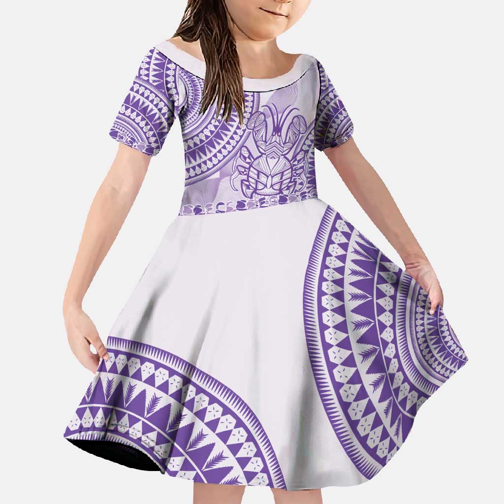Purple Niue Language Week Family Matching Summer Maxi Dress and Hawaiian Shirt The Rock Coconut Crab - Siapo Pattern LT14 Daughter's Dress Purple - Polynesian Pride