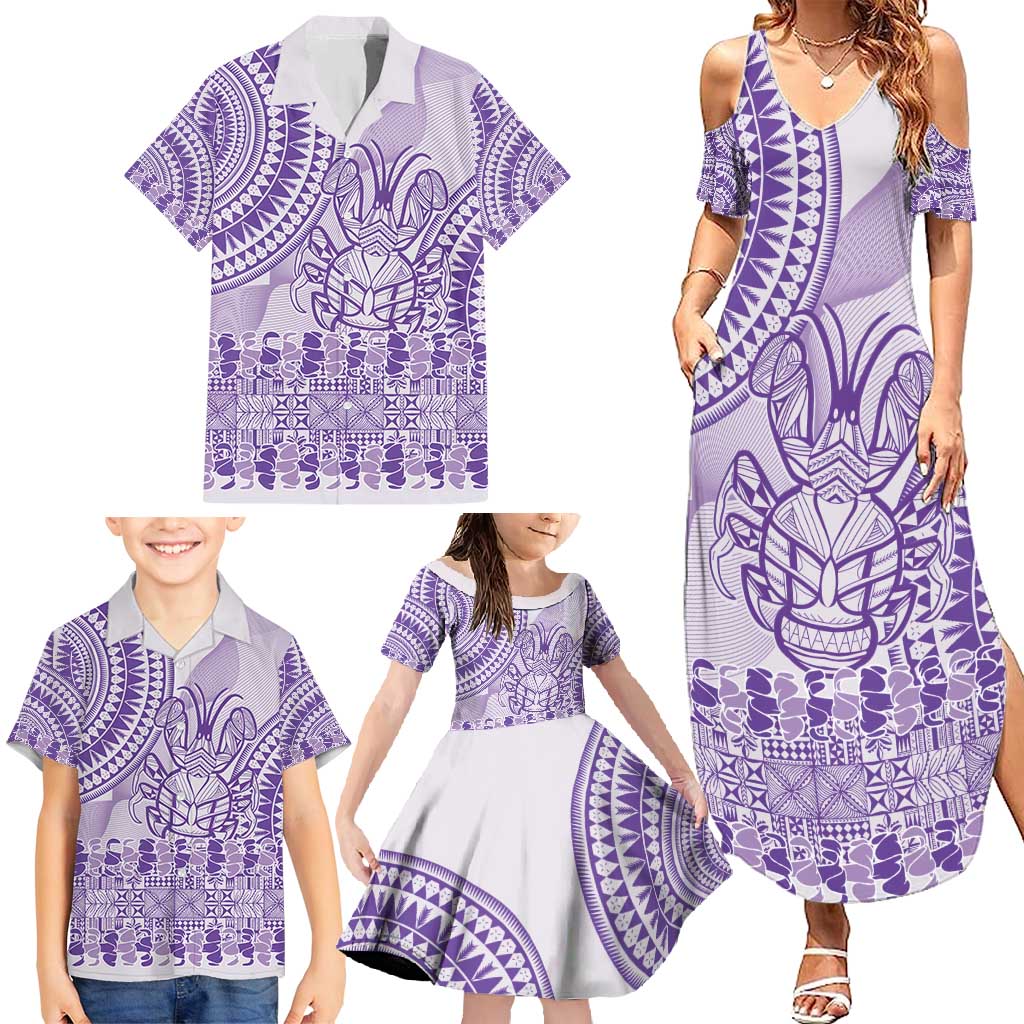 Purple Niue Language Week Family Matching Summer Maxi Dress and Hawaiian Shirt The Rock Coconut Crab - Siapo Pattern LT14 - Polynesian Pride