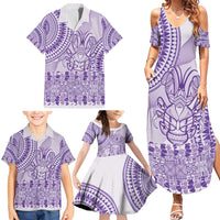 Purple Niue Language Week Family Matching Summer Maxi Dress and Hawaiian Shirt The Rock Coconut Crab - Siapo Pattern LT14 - Polynesian Pride